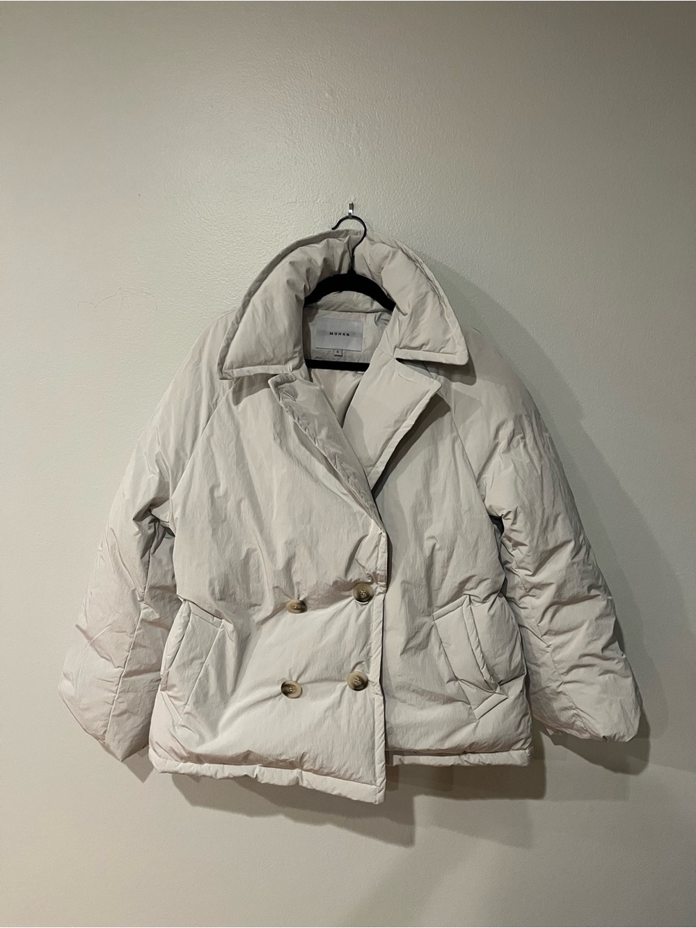 Cream Double-Breasted Puffer Jacket by Wilfred